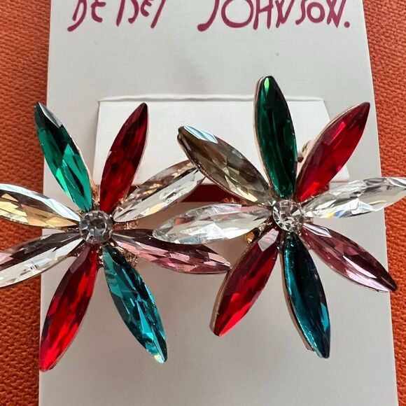 ♥️ Betsey Johnson sparkling multicolored crystal flower burst earrings ♥️ - Picture 2 of 5